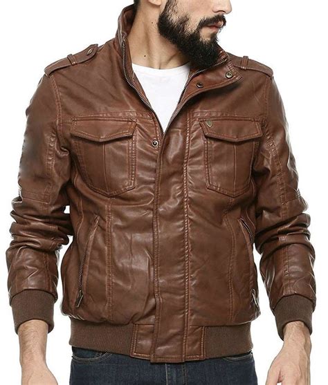 Buy the latest and coolest men's leater jackets at milanoo.com. Mens Brown Bomber Style Biker Leather Jacket - USA Jacket