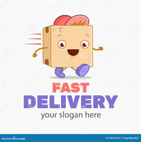 Fast Delivery Logo Template Design with a Funny Cute Running Cardboard