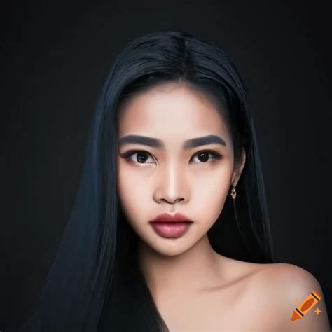 portrait of a beautiful cambodian woman with black hair and amber eyes on craiyon