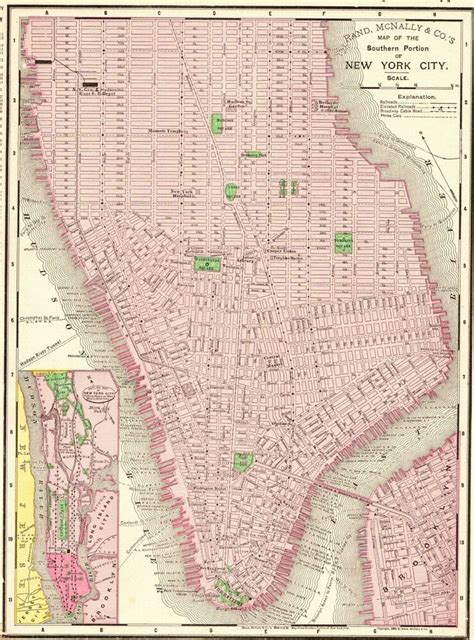 1895 Antique Manhattan Map Or Brooklyn Map Vintage New York City Map