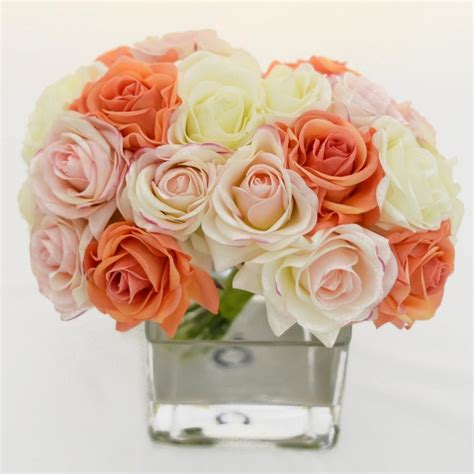 Real Touch Peach Orange Roses Light Pink Roses Arrangement Flovery