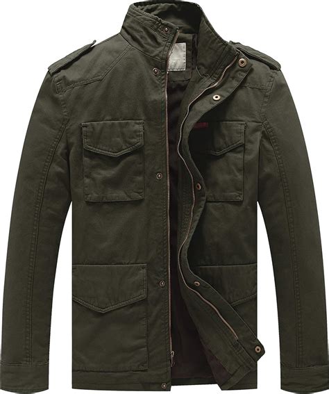 Wenven Mens Casual Jacket Cotton Lightweight Jacket Military Stand