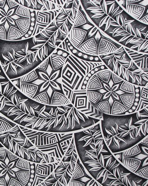 Tapa Patterns Ferns Polynesian Tattoo Design Black White Diy Cotton