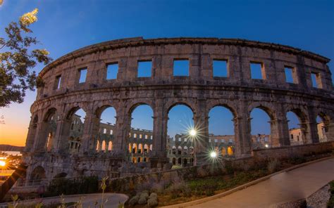 Download Wallpapers Pula Arena Amphitheater Pula Evening Sunset