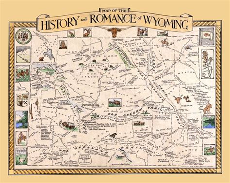 Map Of The History And Romance Of Wyoming 1928 Knowol