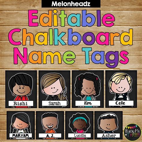 Editable Name Tags And Labels Melonheadz And Chalkboard Theme 168 Kids