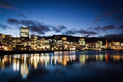 Night Skyline On The Waterfront In Wellington New Zealand Image Free