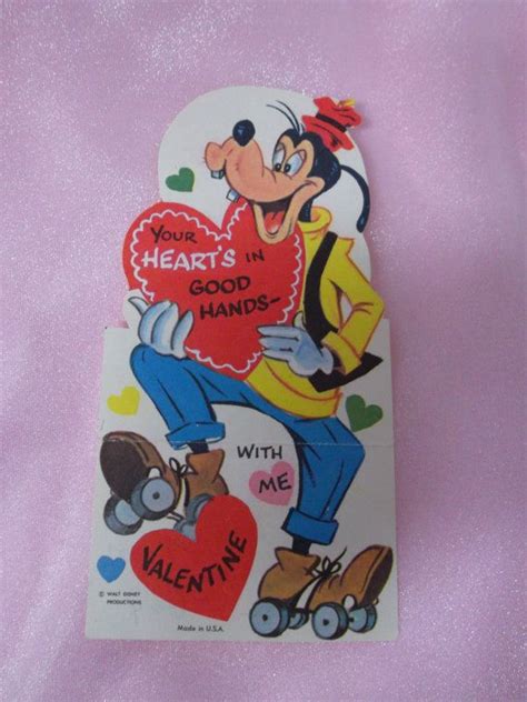 Vintage 1970s Disney Goofy On Skates Valentines Day Card Goofy