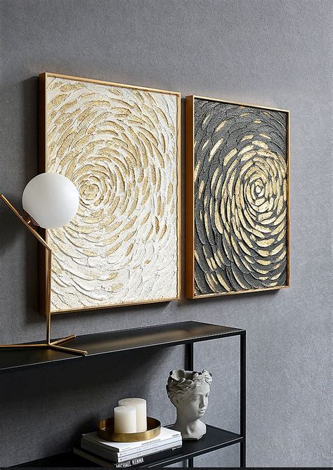 Gold Leaf And White Painting Set Of 2 Wall Art Abstract Flowers