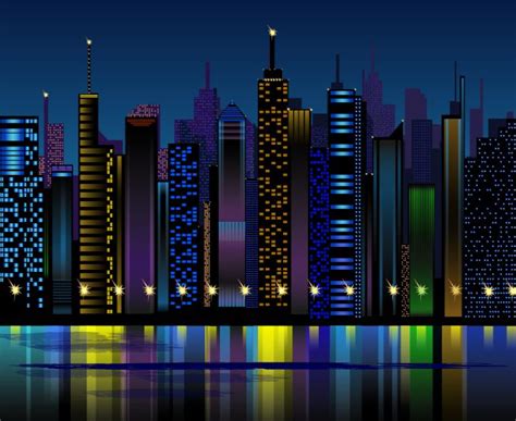 Black and white building skyscraper monochrome photography, buildings, white 3d buildings illustration png clipart. 11 City At Night Vector Images - Vector City Buildings at ...