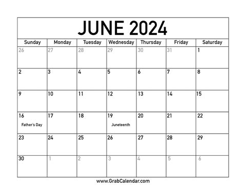 Printable June 2024 Calendar