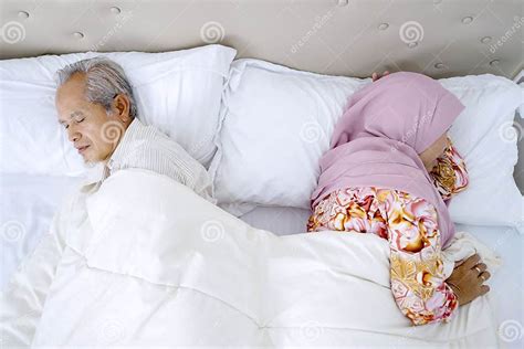 Elderly Couple Sleeping While The Old Man Snoring Stock Image Image