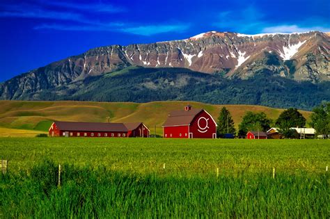 Landscape of the farm with mountains behind in Oregon image - Free ...