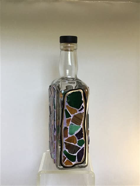 Unique Bottle Art Stained Glass Hand Painted Mosaic Etsy