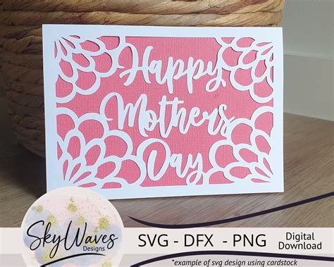 Svg Mothers Day Card File With Simple Flowers Cricut Mothers Etsy