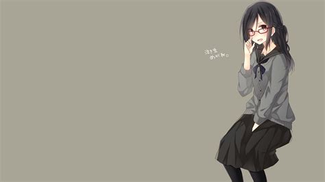 Yamasuta Original Characters School Uniform Simple Background Glasses Black Hair Anime
