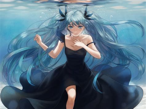 Aqua Eyes Aqua Hair Deep Sea Girl Vocaloid Dress Esukee Hatsune Miku