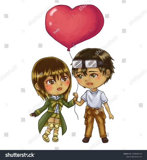 Cute Anime Chibi Couple Heart Shaped Stock Illustration 2208940179