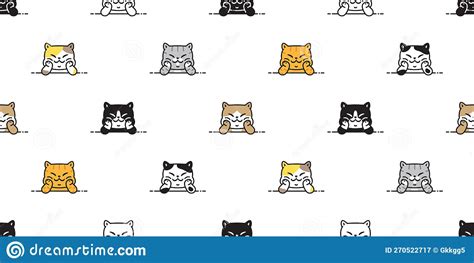 Cat Seamless Pattern Kitten Sitting Vector Calico Smiling Breed Neko