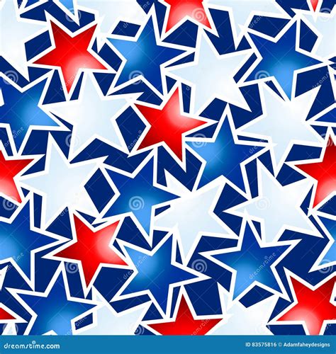 Red White And Blue Glowing Stars Seamless Pattern Stock Vector