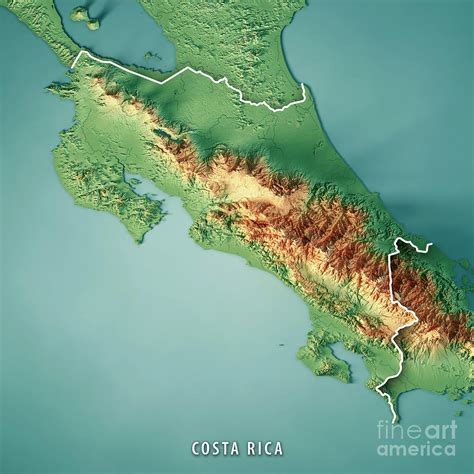 Costa Rica 3d Render Topographic Map Border Digital Art By Frank