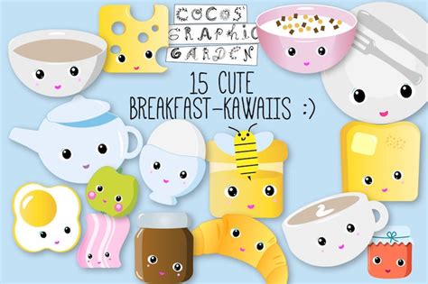 Kawaii Breakfast Food Clipart 300 Dpi Cute Food Clip Art Set Etsy
