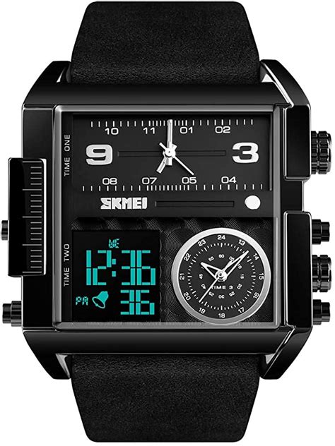buy men s digital sports watch led square large face analog quartz watch with multi time zone