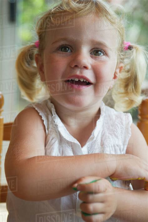 Little Girl With Pigtails Portrait Stock Photo Dissolve