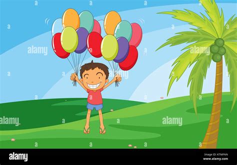Illustration Of A Kid Floating With Balloons Stock Vector Image And Art