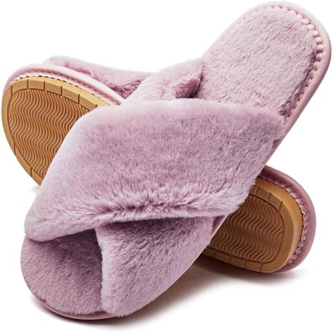 Cross Band Slippers For Women Soft Fur Slippers Plush Furry House