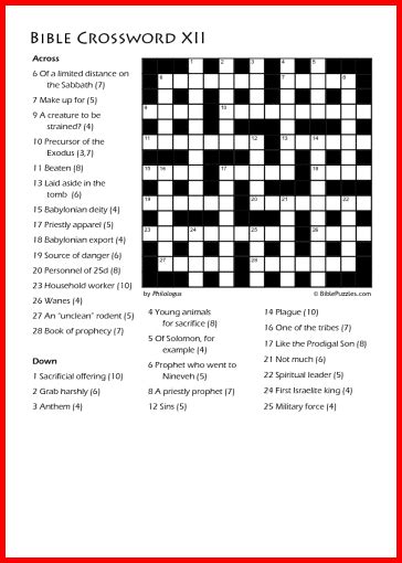 Bible Crossword Puzzle Crossword Xii