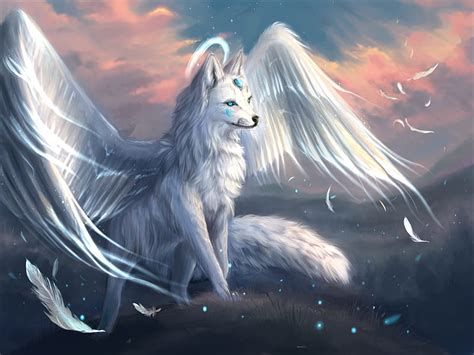 Angel Fox Feahter Muns11 Fantasy Vulpe Wings Fox Luminos Angel Hd Wallpaper Peakpx