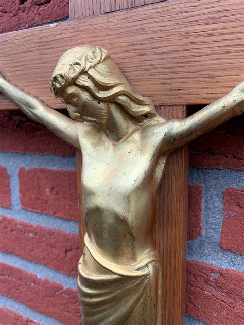 Stylish Art Deco Wall Crucifix Gilt Bronze Christ Corpus Mounted On A