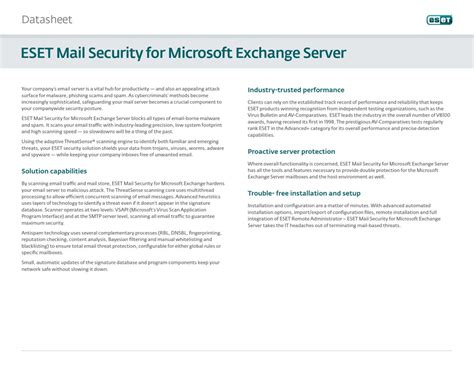 Eset Mail Security Datasheet For Microsoft Exchange Server Datasheet