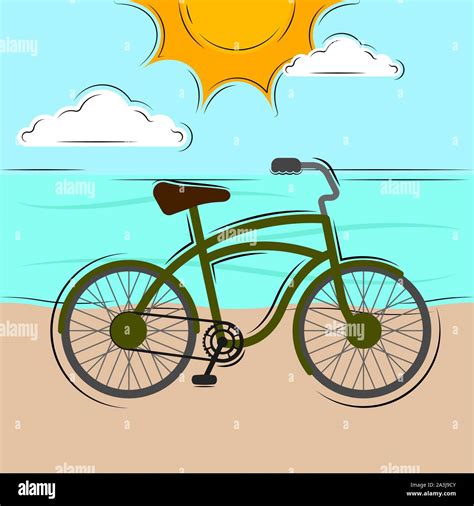 Bicycle Over A Sea Landscape Vector Illustration Stock Vector Image
