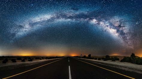 Night Sky Starry Night Road Wallpapers Hd Desktop And
