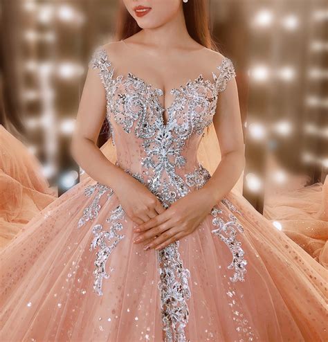 Princess Pastel Pink Off The Shoulder Beaded Bodice Sparkle Ball Gown