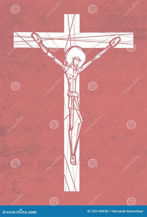 Jesus Christ At The Cross Ink Illustration Stock Illustration