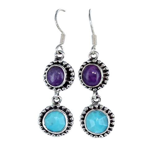 SLEEPING BEAUTY TURQUOISE And SUGILITE OVAL DROP EARRINGS STERLING