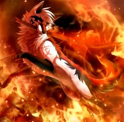 An Anime Character Flying Through The Air With Fire In The Background