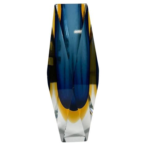 Large Blue Mandruzzato Faceted Glass Sommerso Vase Murano Italy 1970s At 1stdibs