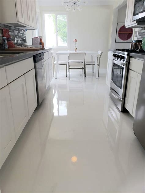 Industrial flooring for commercial kitchens & restaurants. White Epoxy Floor with clear burnish coat. | Concrete ...