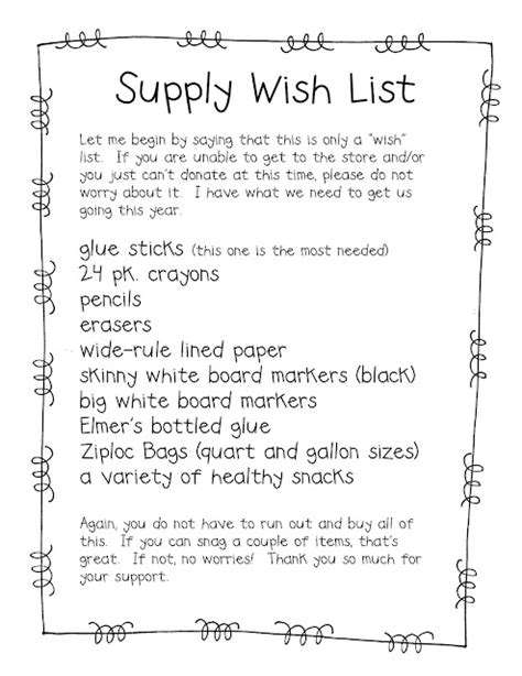 Supplies Supplies Letter To Parents