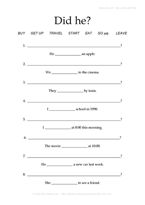 Past Simple Questions Worksheet