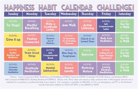The Happiness Habit Calendar Challenge The Bridge