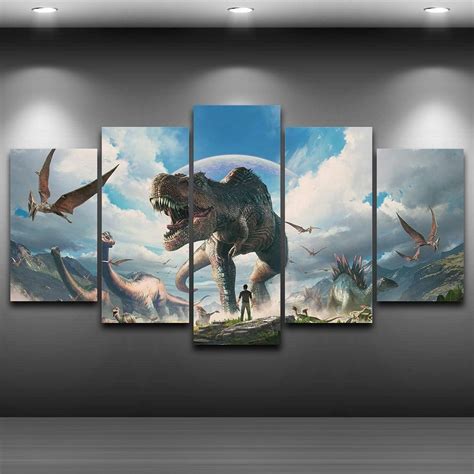 Jurassic World Among Dinosaurs 5 Panel Canvas Art Wall Decor Canvas