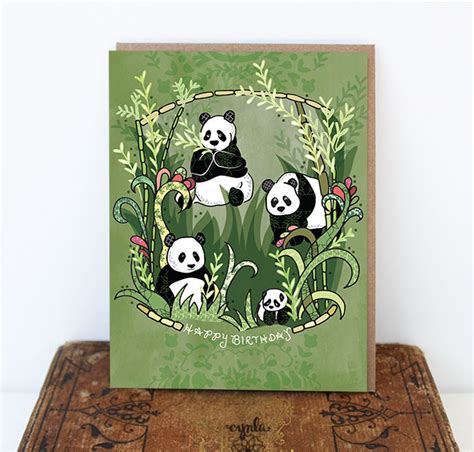 Panda Greeting Card Panda Birthday Card Happy Birthday Etsy
