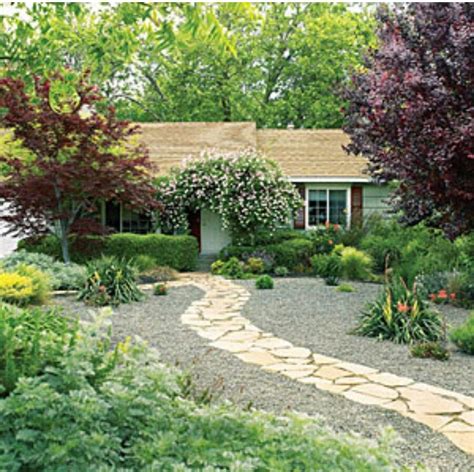 No Mow Front Yard Drought Tolerant Gravel Paver Path Front Yard
