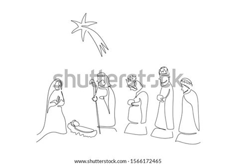 Continuous Line Nativity Jesus Drawing Stock Vector Royalty Free