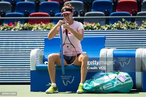 American Tennis Player Shelby Rogers Attends A Training Session Ahead
